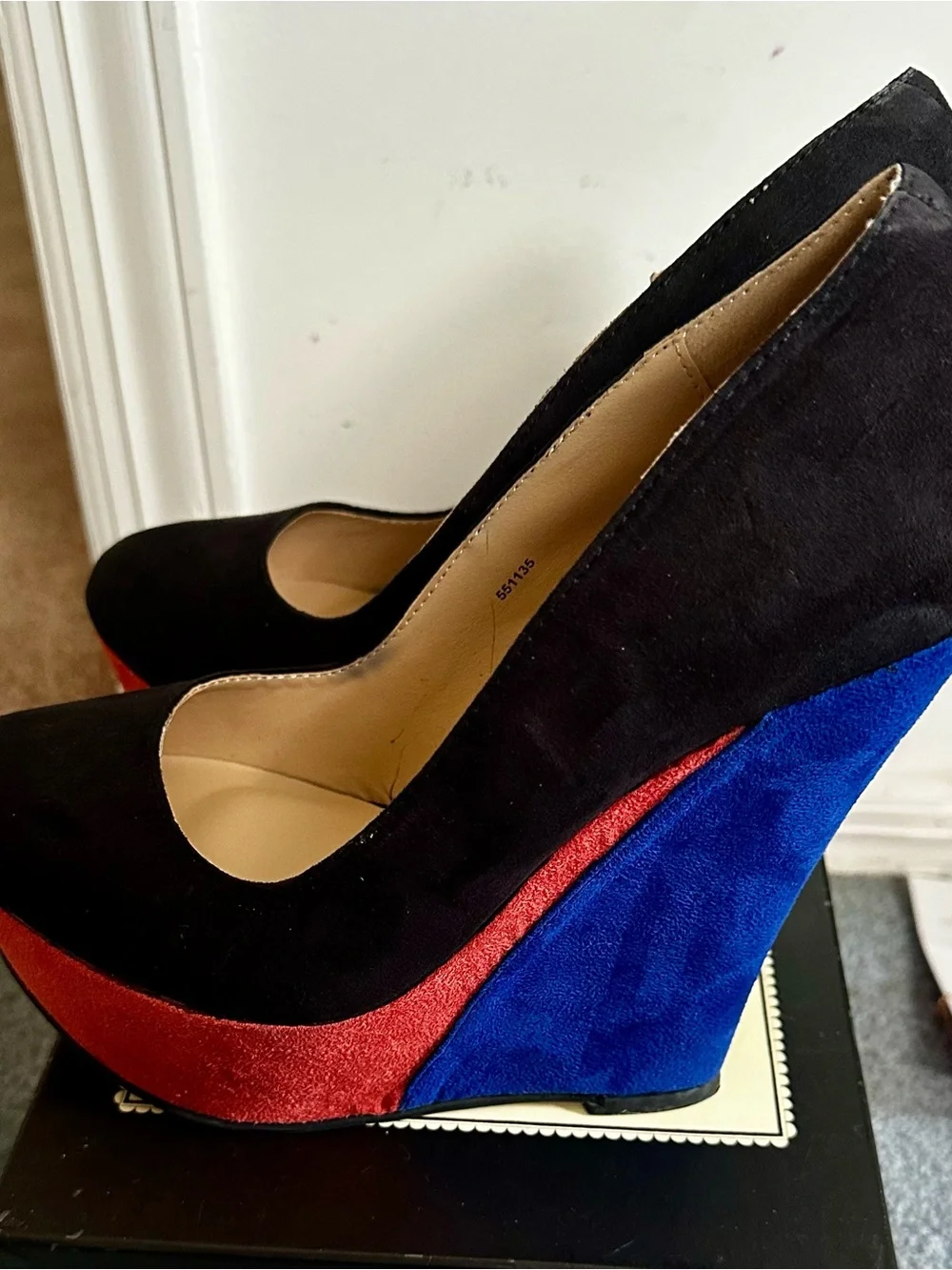 Charlotte Russe Black Platform Pumps with Red and Blue Accents